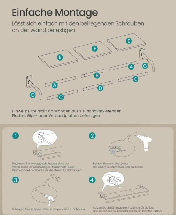Sieninė drabužių kabykla su lentyna ir drabužių skersiniu, 109 cm – SONGMICS
