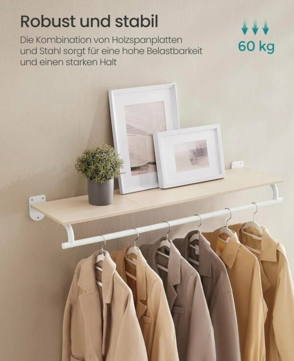 Sieninė drabužių kabykla su lentyna ir drabužių skersiniu, 109 cm – SONGMICS