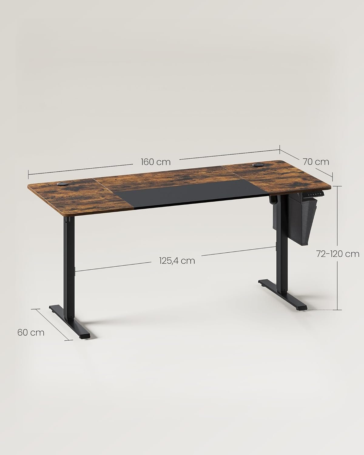 Elektrinis reguliuojamo aukščio darbo stalas, 160 × 70 cm, – SONGMICS - Image 2