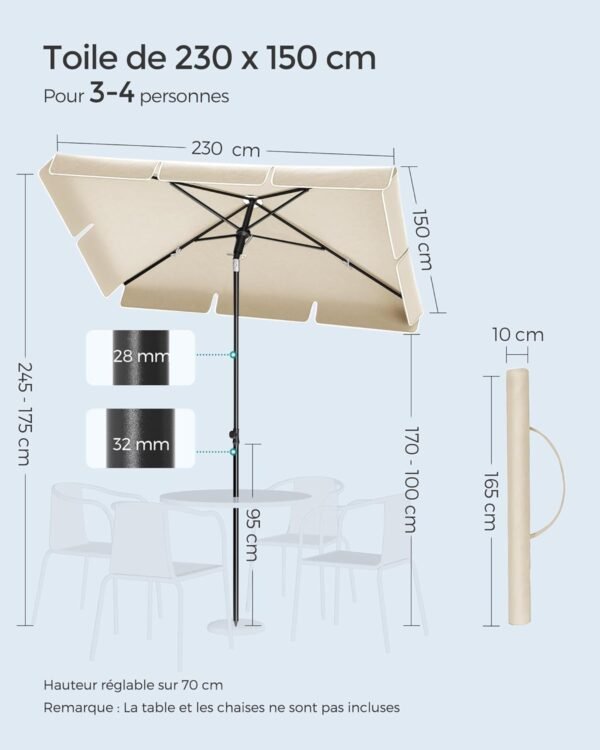 61J0dyyymxL._AC_SL1500_ EKPOZICINĖ PREKĖ Stačiakampis sodo skėtis nuo saulės, 230 × 150 cm, smėlio spalvos – SONGMICS