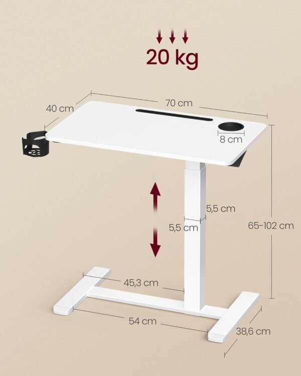 Reguliuojamo aukščio staliukas šoninis ant ratukų lovai ir sofai, 70 × 40 cm, baltas – VASAGLE