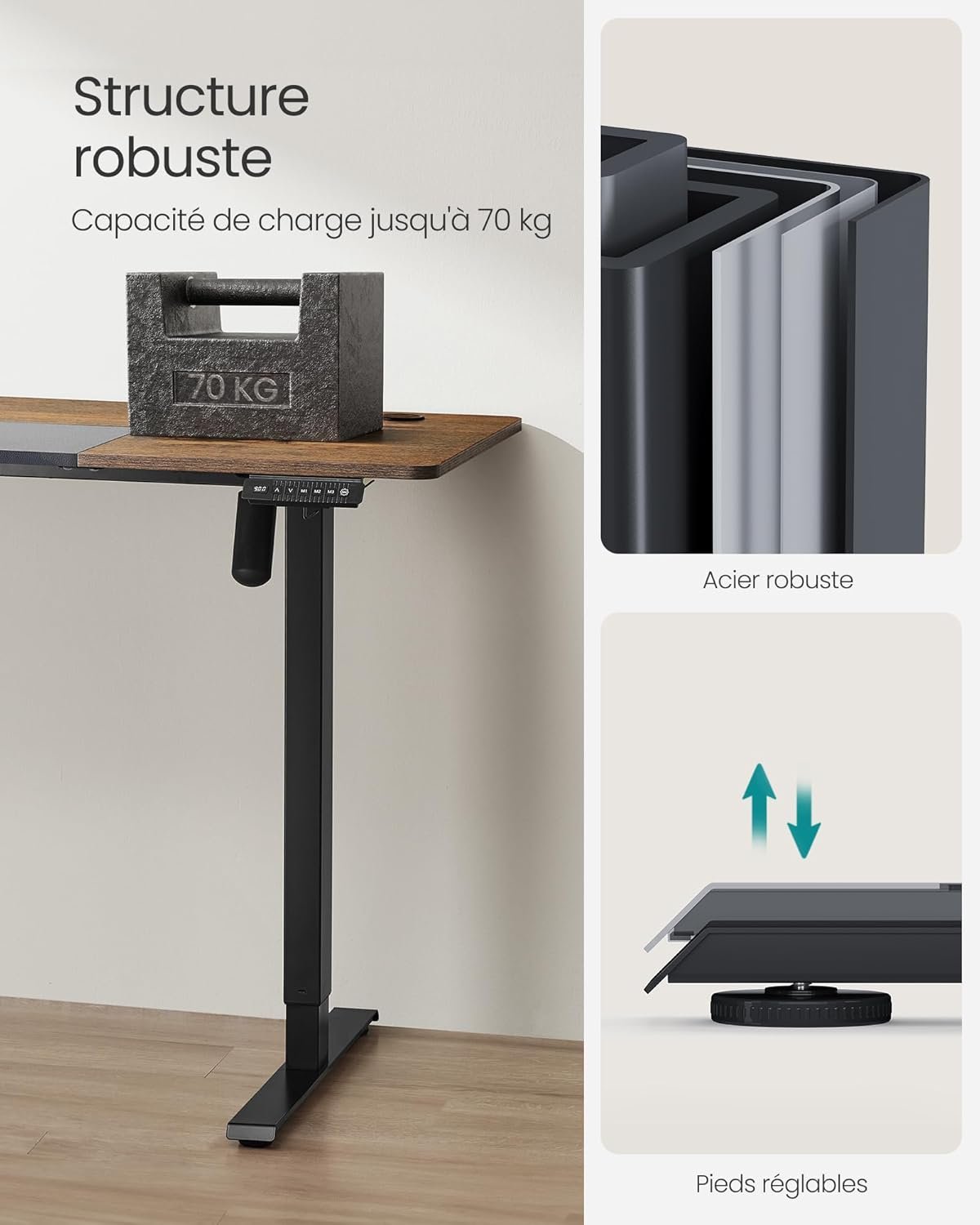 Elektrinis reguliuojamo aukščio darbo stalas, 160 × 70 cm, – SONGMICS - Image 3