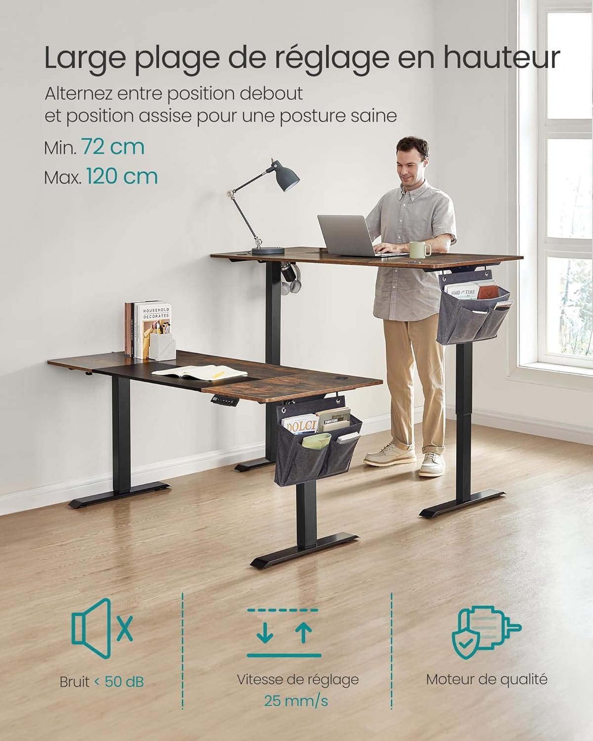 Elektrinis reguliuojamo aukščio darbo stalas, 160 × 70 cm, – SONGMICS - Image 4