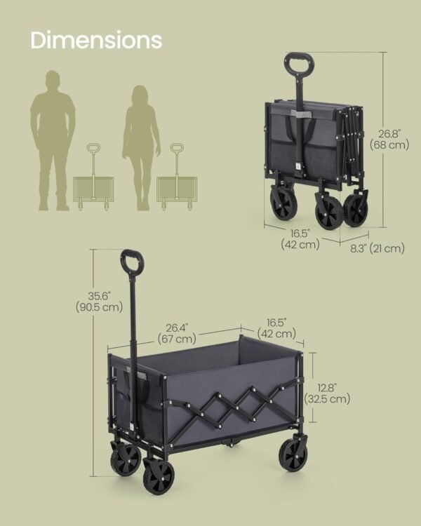 Sulankstomas nedidelis lauko vežimėlis, 90 l, iki 180 kg, pilkas – SONGMICS