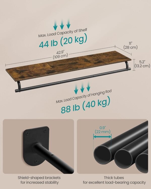Sieninė drabužių kabykla su lentyna ir drabužių skersiniu, 109 cm – SONGMICS