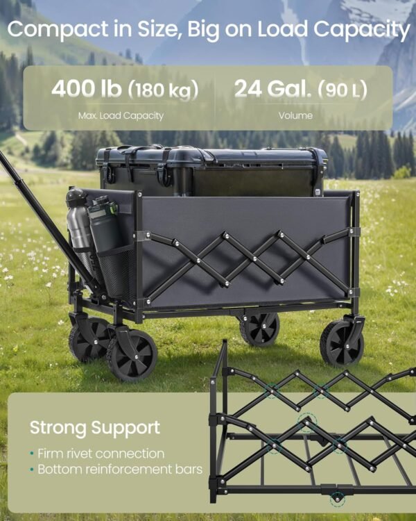 Sulankstomas nedidelis lauko vežimėlis, 90 l, iki 180 kg, pilkas – SONGMICS