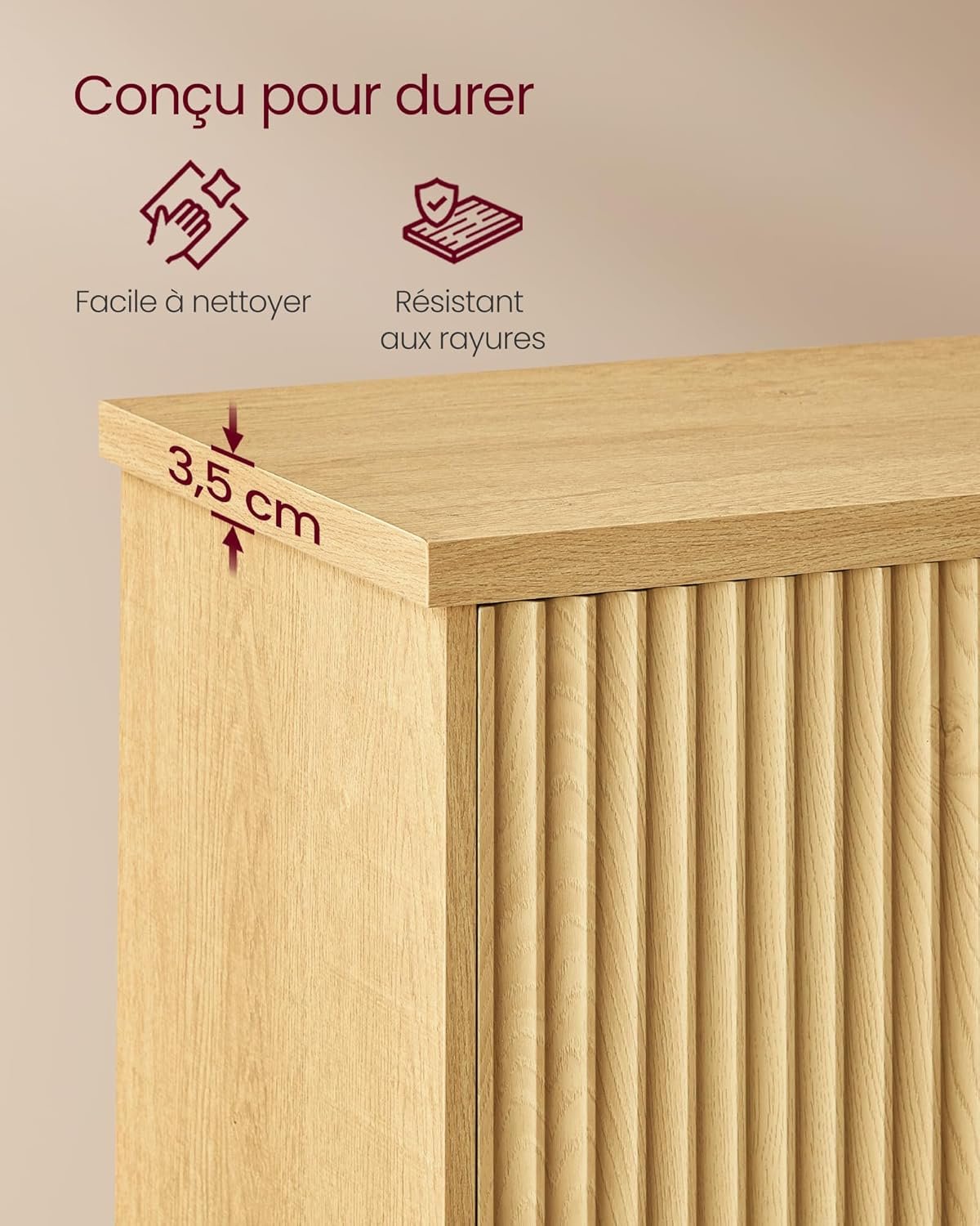 Komoda, Spintelė su banguoto dizaino priekiu VASAGLE, 76 cm - Image 3