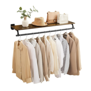 Sieninė drabužių kabykla su lentyna ir drabužių skersiniu, 109 cm – SONGMICS