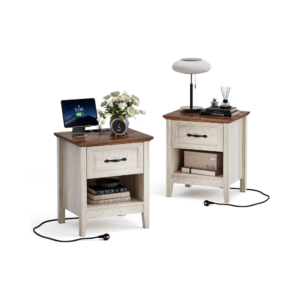 Untitled design Naujų naktinių staliukų rinkinys su el lizdais, USB jungtimis Linsy Home