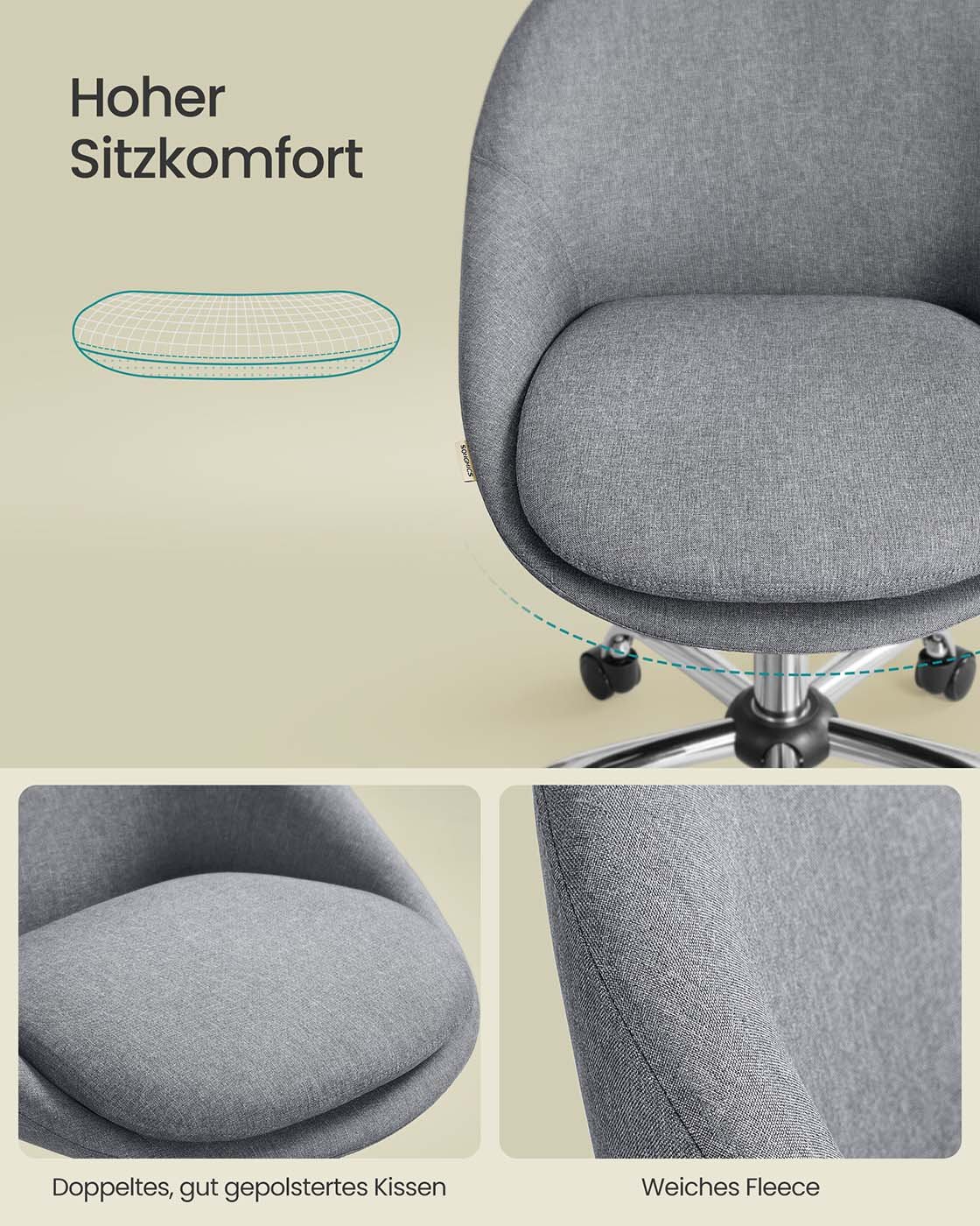 Minkšta darbo kėdė, krėsliukas, pasukama kėde Songmics - Image 6
