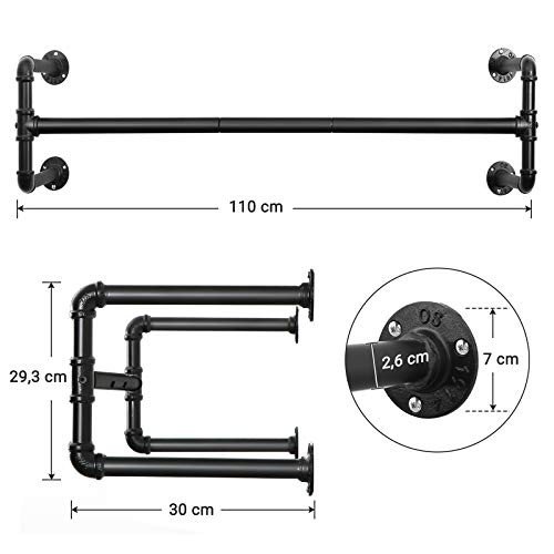 Sieninės drabužių kabyklos 110cm, 2 vnt., industrinio stiliaus, juodos – SONGMICS