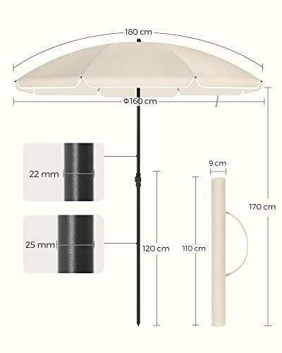 20231101132707_35eb7ed1 Paplūdimio, sodo skėtis Ø 160 cm su reguliuojamu pasvirimu Kreminis – SONGMICS