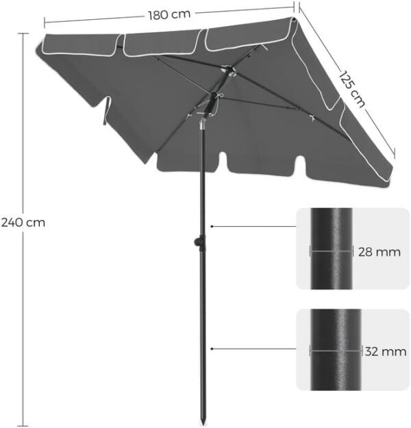 Stačiakampis sodo skėtis 180 × 125 cm su reguliuojamu pasvirimu– SONGMICS