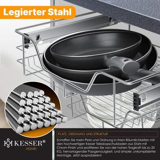 Ištraukiamas metalinis krepšys-stalčius 50 cm, teleskopiniai bėgeliai – KESSER