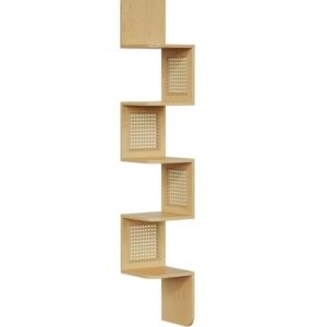 EKSPOZICINĖ PREKĖ Boho kampinė sieninė lentyna su 5 lygiais ir ratano imitacijos detalėmis, 126 cm – VASAGLE