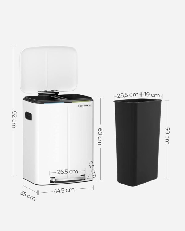 Dviguba rūšiavimo šiukšliadėžė 2 × 20 l su pedalais, 40 l, balta – SONGMICS