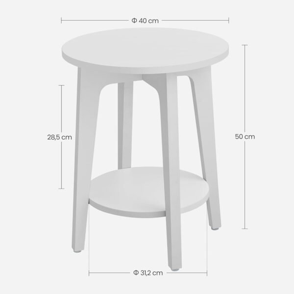 Apvalus šoninis staliukas su lentyna Ø40 × 50 cm, baltas – VASAGLE