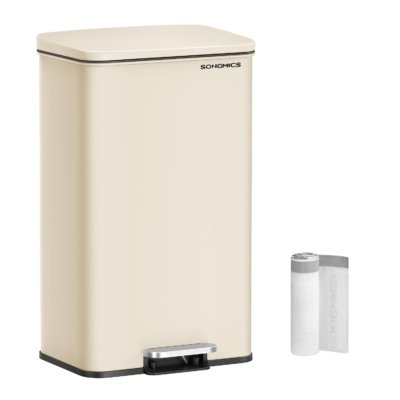 PAŽEISTA PREKĖ. Metalinė šiukšliadėžė su pedalu ir Soft-Close, 40 l, smėlio spalvos – SONGMICS