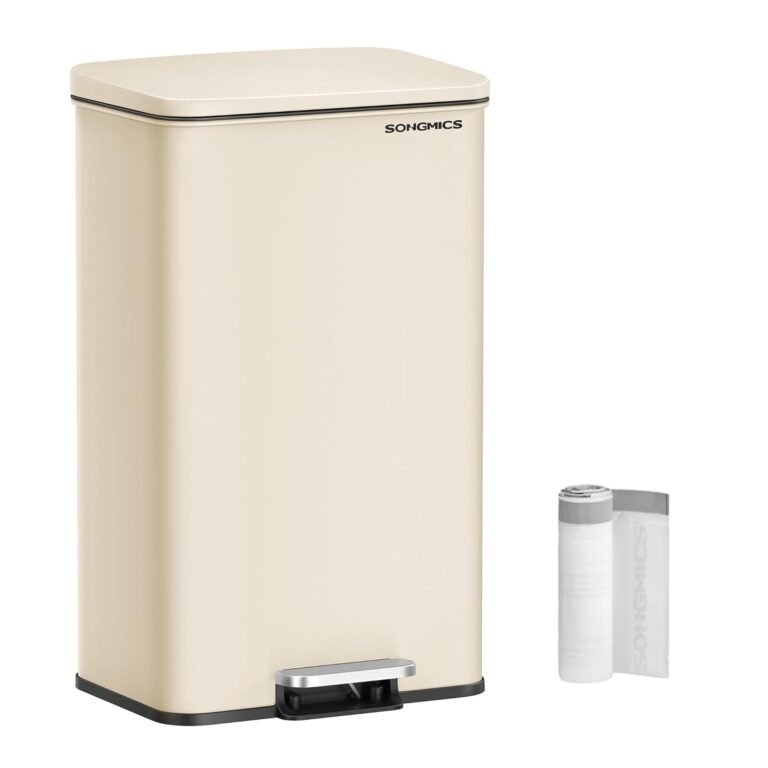 Metalinė šiukšliadėžė su pedalu ir Soft-Close, 40 l, smėlio spalvos – SONGMICS