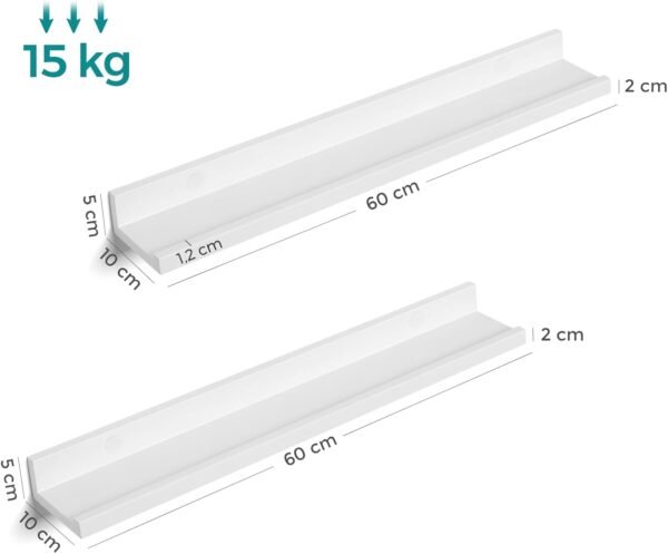 Sieninės lentynos, 2 vnt., 60 cm, baltos, blizgios – SONGMICS