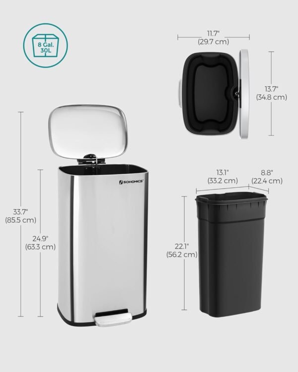 612KqRmwEfL._SL1500_ Nauja metalinė šiukšliadėžė, nerūdijančio plieno 30 L Songmics