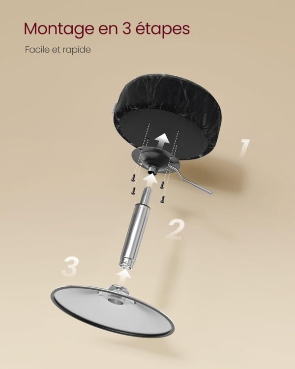 Reguliuojamo aukščio pasukama kosmetinė taburetė 44–60 cm, juoda – VASAGLE