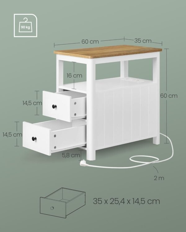 Naktinis staliukas su 2 stalčiais, rozetėmis ir USB, 60 × 35 × 60 cm – VASAGLE