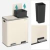 Dviguba šiukšliadėžė rūšiavimui 2 × 30 l su pedalais, kreminė – SONGMICS