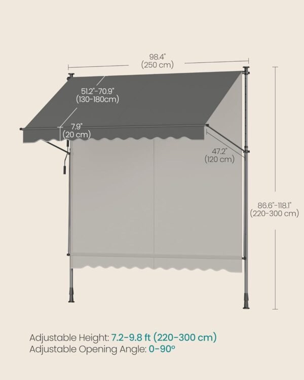 615JOmv+YlL._AC_SL1500_ Balkono markizė 250 × 120 cm su rankena, reguliuojamo aukščio, antracito – SONGMICS