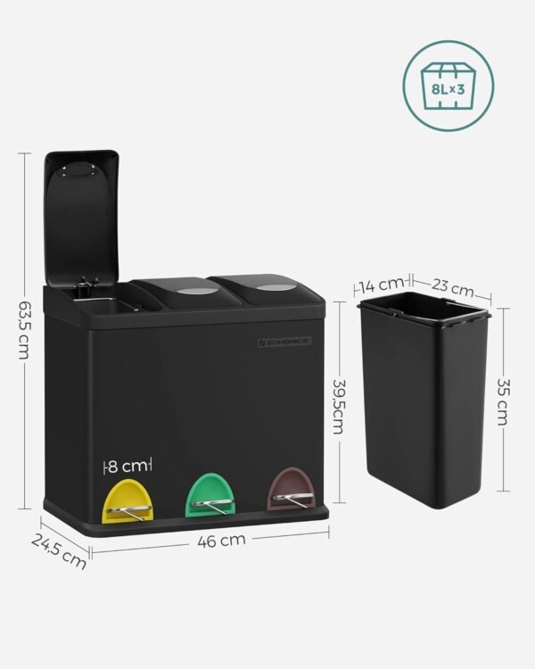 616wOL4HRbL._SL1500_ Rūšiavimo šiukšliadėžė 3 × 8 l su pedalais, 24 l, juoda – SONGMICS