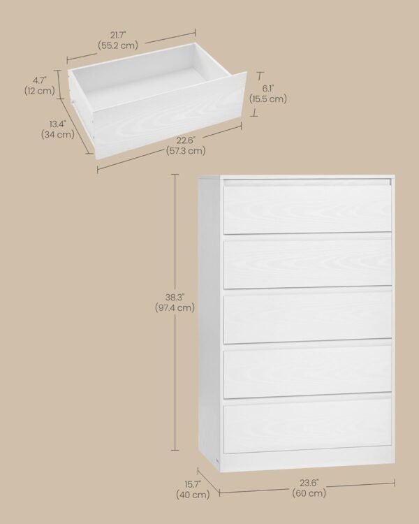 619g8rq3ZdL._AC_SL1500_ Moderni balta komoda su 5 stalčiais, 60 × 40 × 97,4 cm – VASAGLE