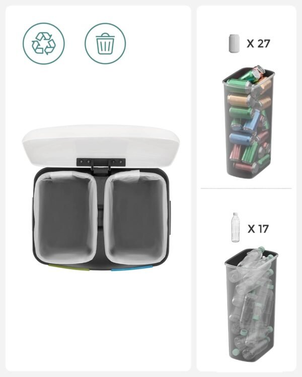 Dviguba rūšiavimo šiukšliadėžė 2 × 20 l su pedalais, 40 l, balta – SONGMICS