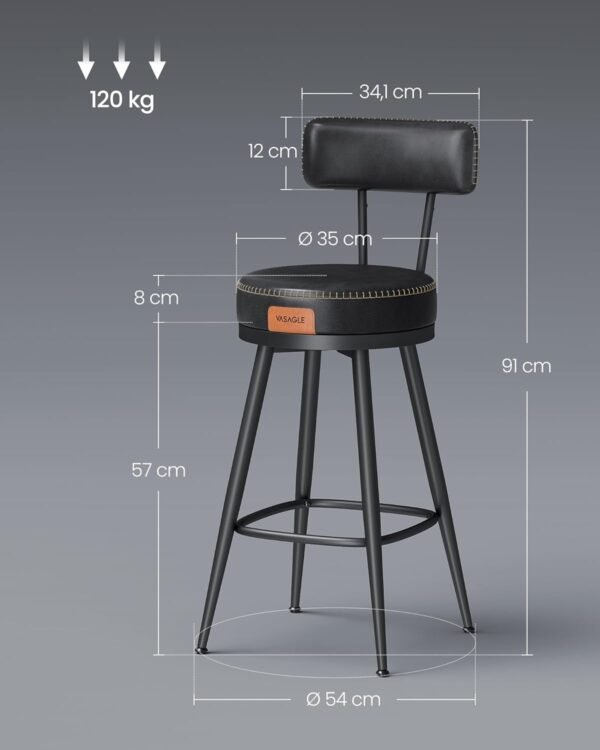 61ByhybMKQL._AC_SL1500_ 2 baro kėdžių komplektas su atlošais, 65 cm, pasukamos, juodos – VASAGLE
