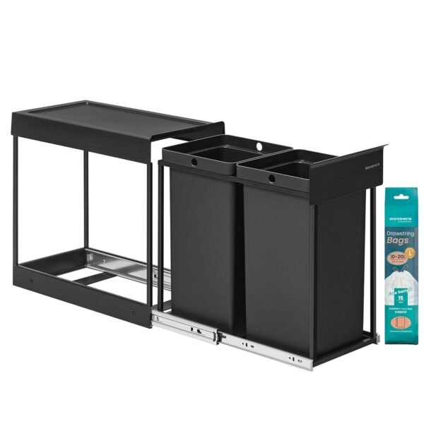 Ištraukiama rūšiavimo šiukšliadėžė spintelei 2 × 20 l, juoda – SONGMICS