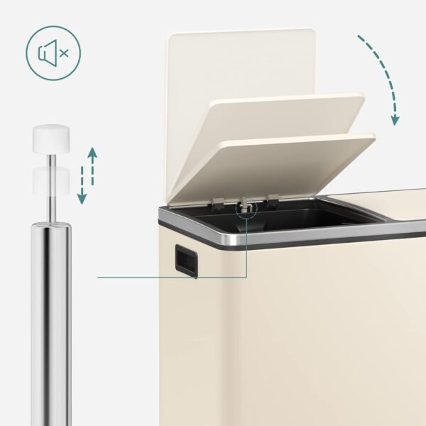 Dviguba šiukšliadėžė rūšiavimui 2 × 30 l su pedalais, kreminė – SONGMICS