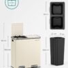 Dviguba šiukšliadėžė rūšiavimui 2 × 30 l su pedalais, kreminė – SONGMICS