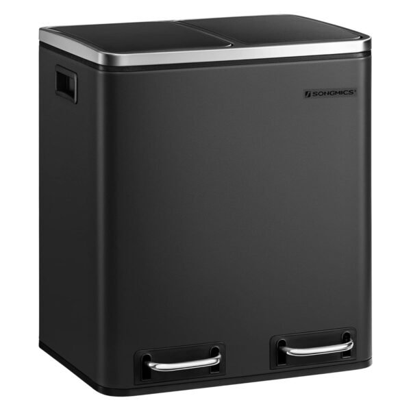 Dviguba rūšiavimo šiukšliadėžė 2 × 15 l su pedalais, 30 l, juoda – SONGMICS