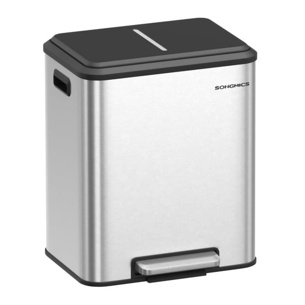 61iKgXufMBL._SL1500_ Dviguba rūšiavimo šiukšliadėžė 2 × 15 l, 30 l, sidabrinė – SONGMICS