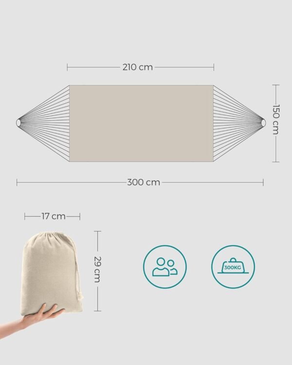 Dvivietis hamakas 210 × 150 cm, iki 300 kg smėlio spalvos – SONGMICS