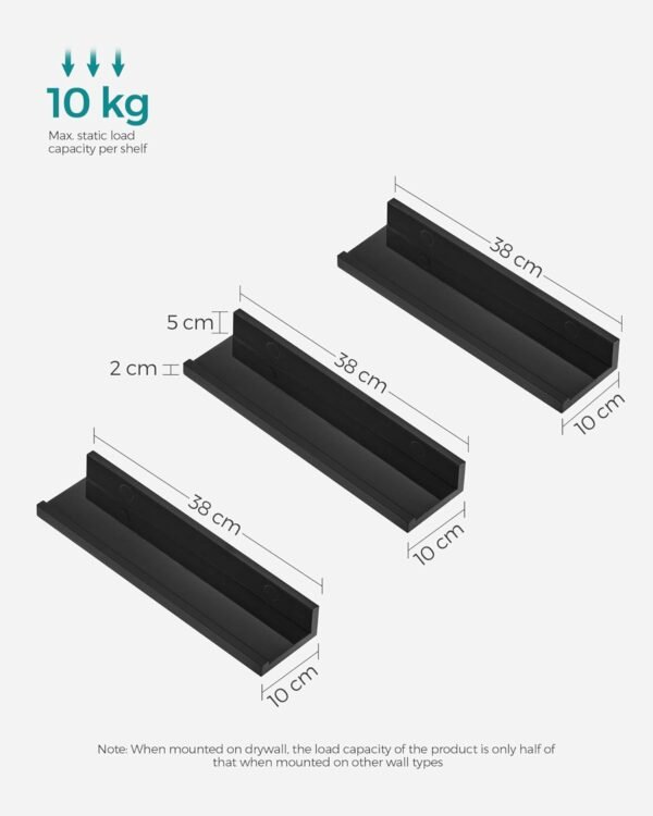 Naujų sieninių lentynėlių rinkinys 3vnt. 3 vnt., 38 cm, juodos – SONGMICS