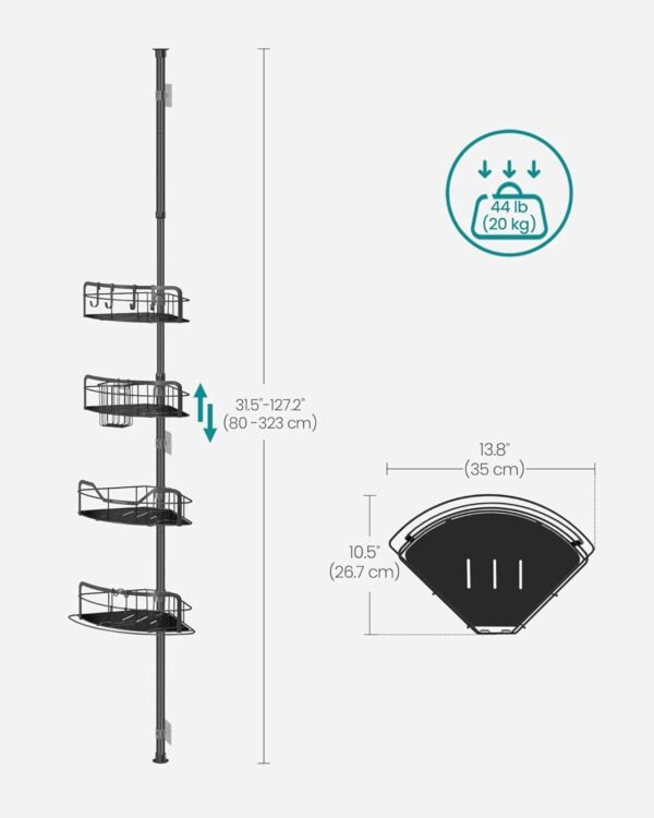 61s+njeh1VL._AC_SL1500_ Teleskopinė kampinė dušo lentyna su 4 lentynėlėmis, 80–323 cm, juoda – SONGMICS