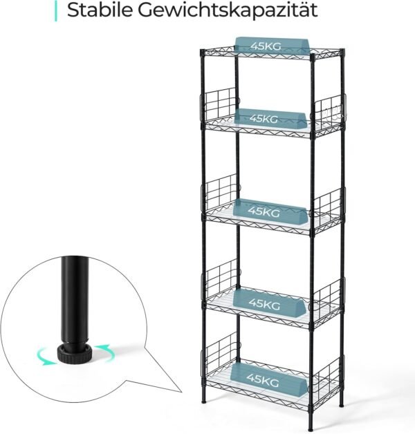 61wRN3-YaYL._AC_SL1500_ Metalinis stelažas, lentyna su 5 reguliuojamomis lentynomis ir kabliukais, 150 cm LINSY HOME