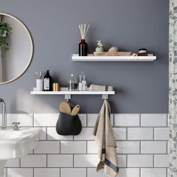 Sieninės lentynos, 2 vnt., 60 cm, baltos, blizgios – SONGMICS
