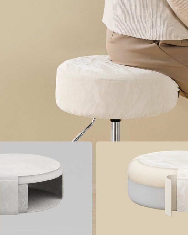Reguliuojamo aukščio pasukama kosmetinė taburetė 44–60 cm, balta – VASAGLE