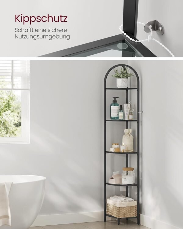 711YGqU1tdL._AC_SL1500_ Kampinė lentyna su 5 grūdinto stiklo lentynomis, 158 cm, juoda – VASAGLE