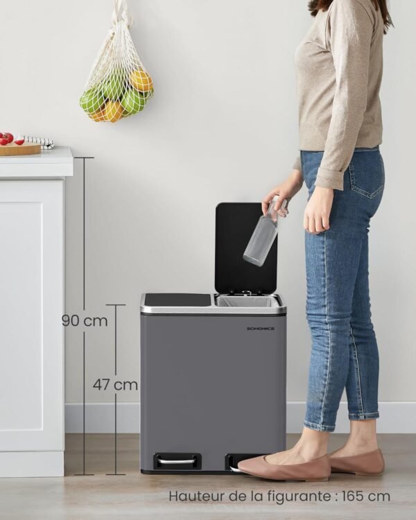 712wf5gXieL._AC_SL1500_ Dviguba rūšiavimo šiukšliadėžė 2 × 15 l su pedalais, 30 l, pilka – SONGMICS