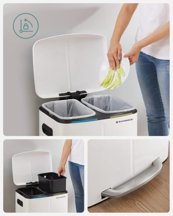 Dviguba rūšiavimo šiukšliadėžė 2 × 20 l su pedalais, 40 l, balta – SONGMICS