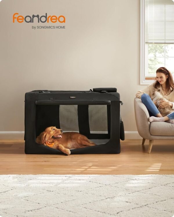 XXXXL sulankstomas transportavimo narvas šunims 122 × 79 × 79 cm, juodas – FEANDREA