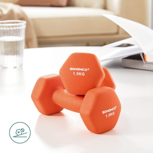 Hantelių rinkinys 2 × 1,5 kg, šešiakampiai su neopreno danga – SONGMICS