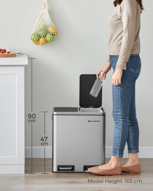 71C9feTOOpL._SL1500_ Dviguba rūšiavimo šiukšliadėžė 2 × 15 l su pedalais, 30 l, aliuminė – SONGMICS